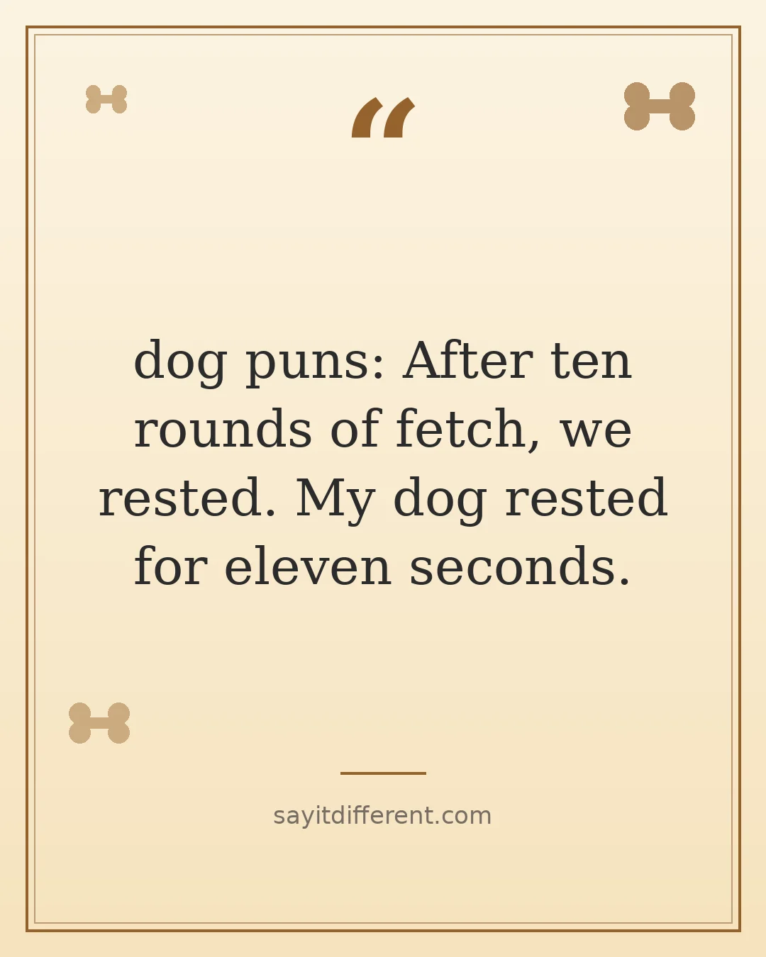 dog puns: After ten rounds of fetch, we rested. My dog rested for eleven seconds.