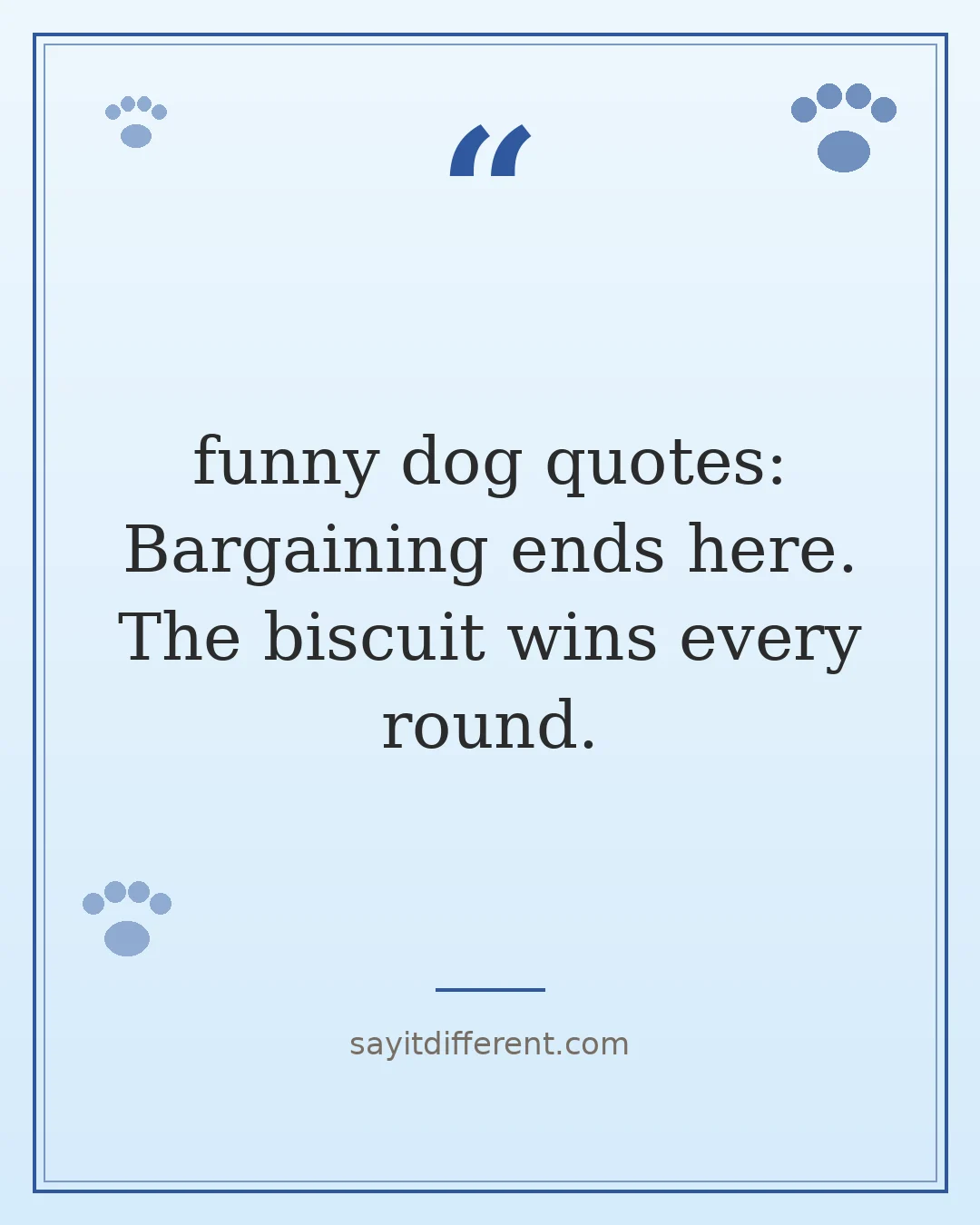 funny dog quotes: Bargaining ends here. The biscuit wins every round.