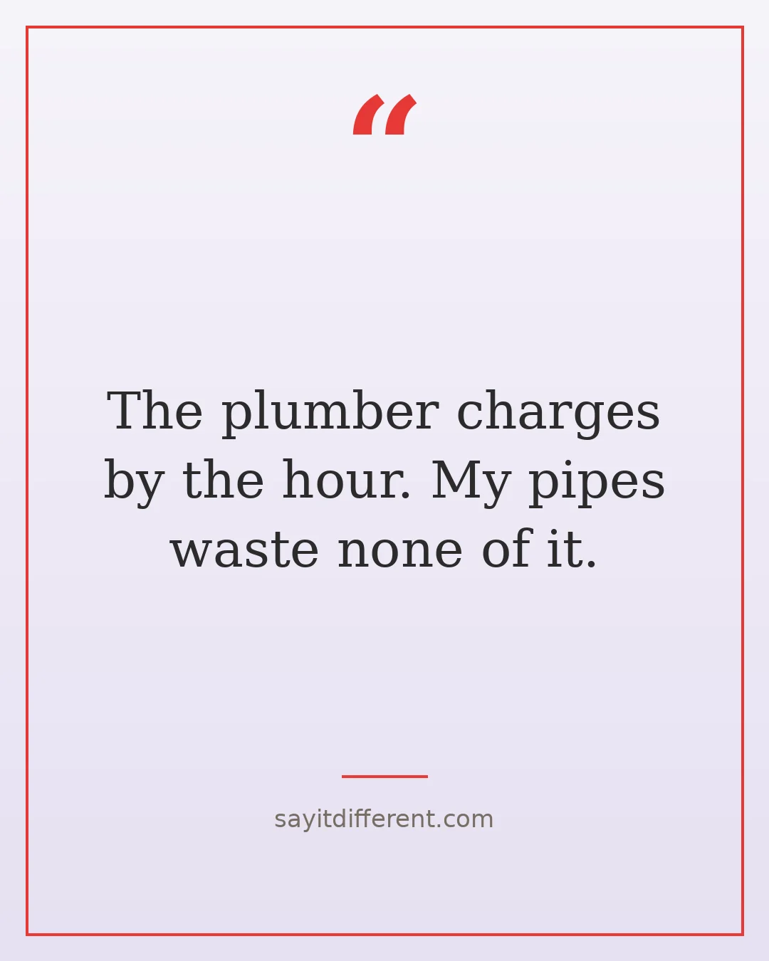 funny homeowner quotes: The plumber charges by the hour, my pipes waste none of it