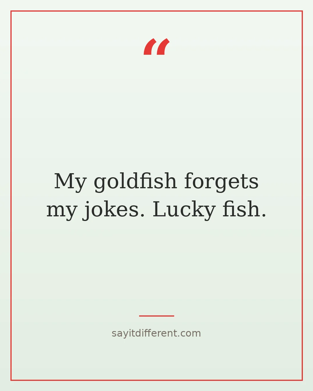 funny quotes: My goldfish forgets my jokes. Lucky fish.