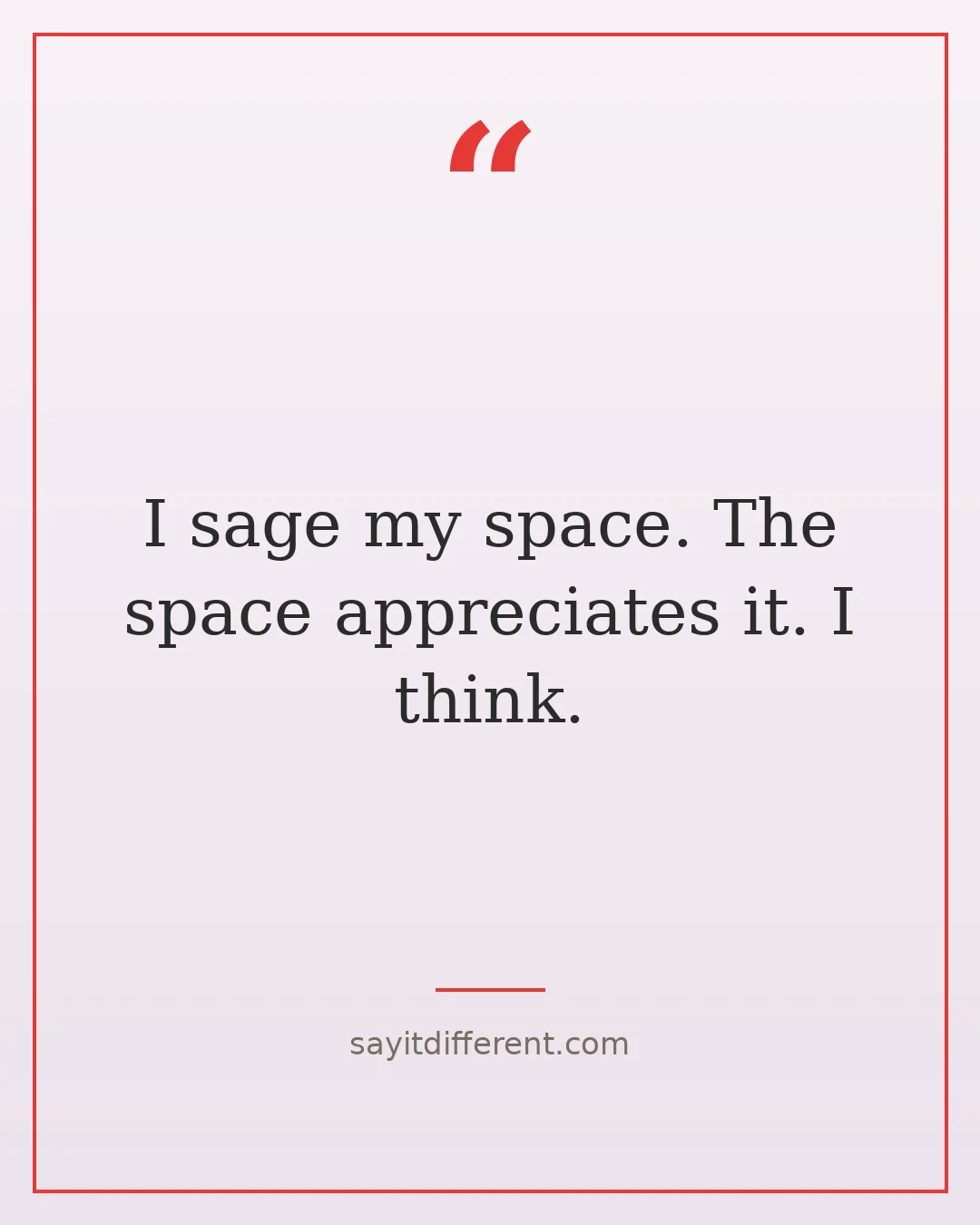 funny spiritual quotes: I sage my space. The space appreciates it. I think